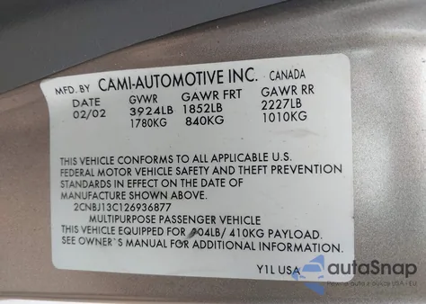 2002 Chevrolet Tracker Hard Top Base из США, поврежденный, VIN 2CNBJ13C126936877